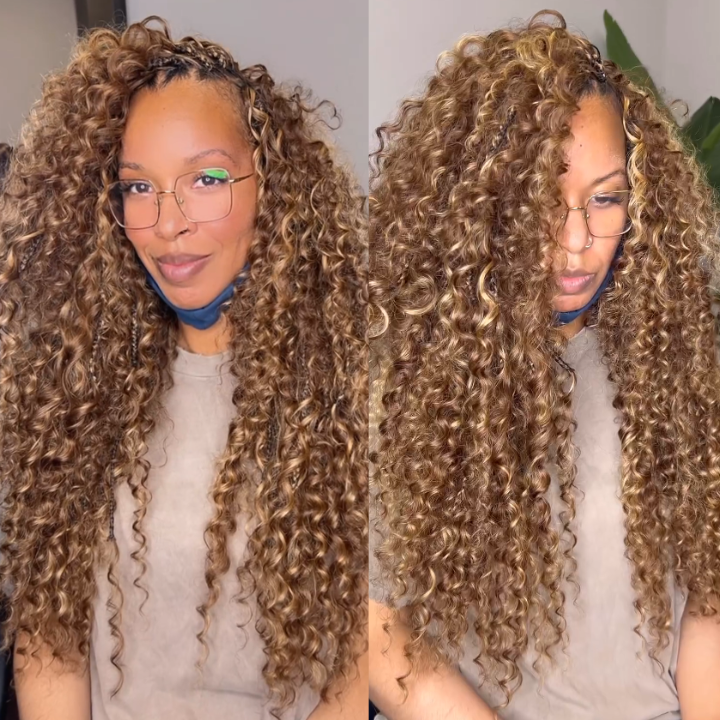 Onimehair™Glueless Exquisite Long Loose Curls with Braided Parting 7x5 / 13x4 HD Transparent Lace Front Human Hair Wig-Amanda Hair