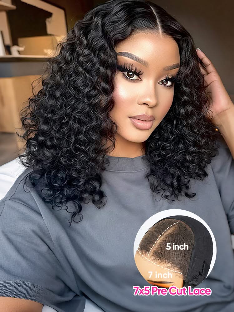 Onimehair™ Water Wave Bob Glueless Wig Wear Go 13x4 HD Lace Pre Cut Lace Wig - Onime Hair