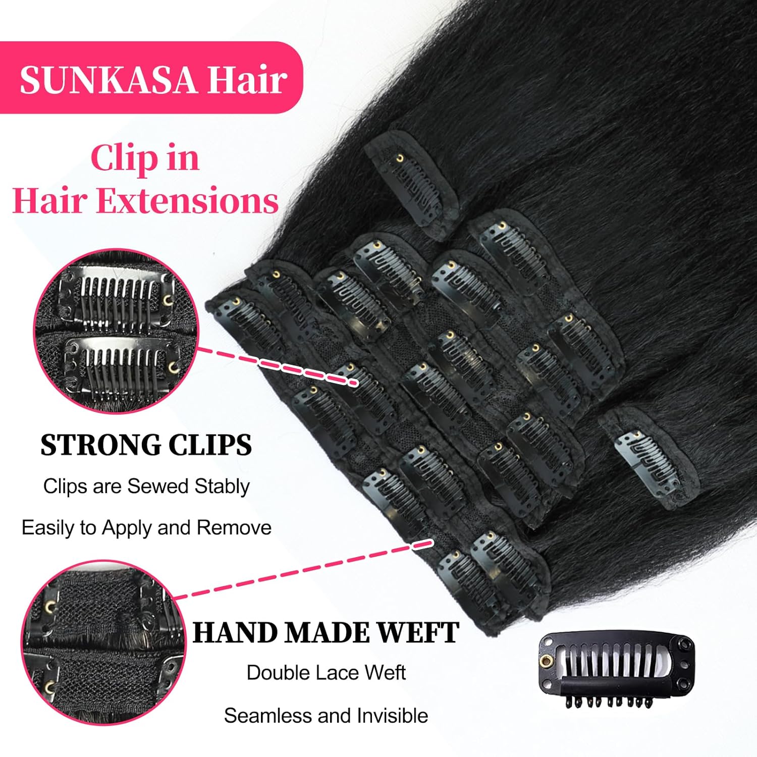 Onimehair™16 Inch Kinky Curly Clip ins Human Hair 110g 8pcs 20 Clips 3C 4A Curly Clip In Hair Extensions Real Human Hair Brazilian Virgin Hair Full Head for Women Natural Black