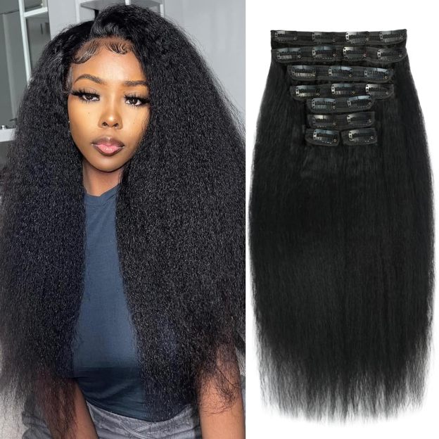 Onimehair™16 Inch Kinky Curly Clip ins Human Hair 110g 8pcs 20 Clips 3C 4A Curly Clip In Hair Extensions Real Human Hair Brazilian Virgin Hair Full Head for Women Natural Black
