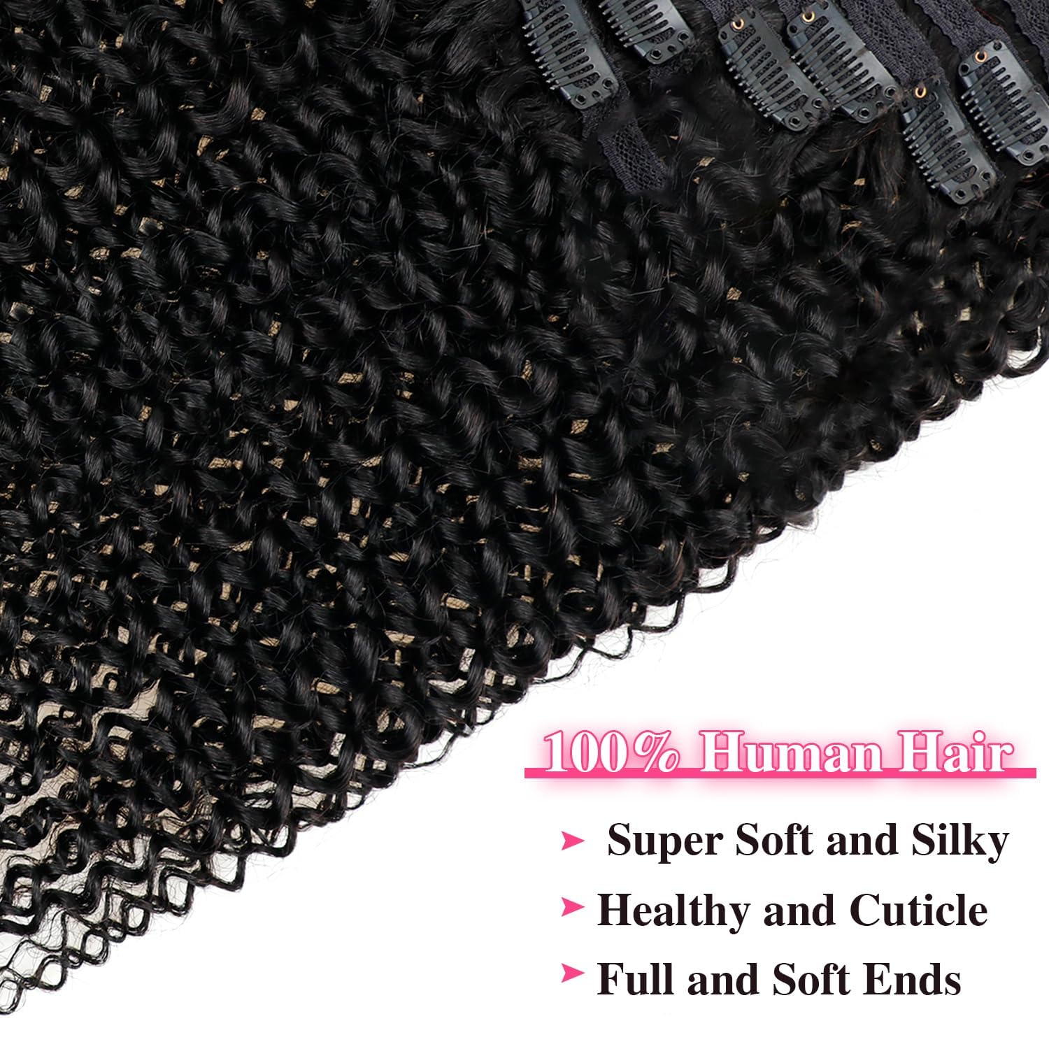 Onimehair™Extension Full Head For Black Women Burmese Curly Clip in Hair Extensions Real Human Hair Messy Curly Clip Ins for Women Brazilian Remy Human Hair Natural Black 12Inch