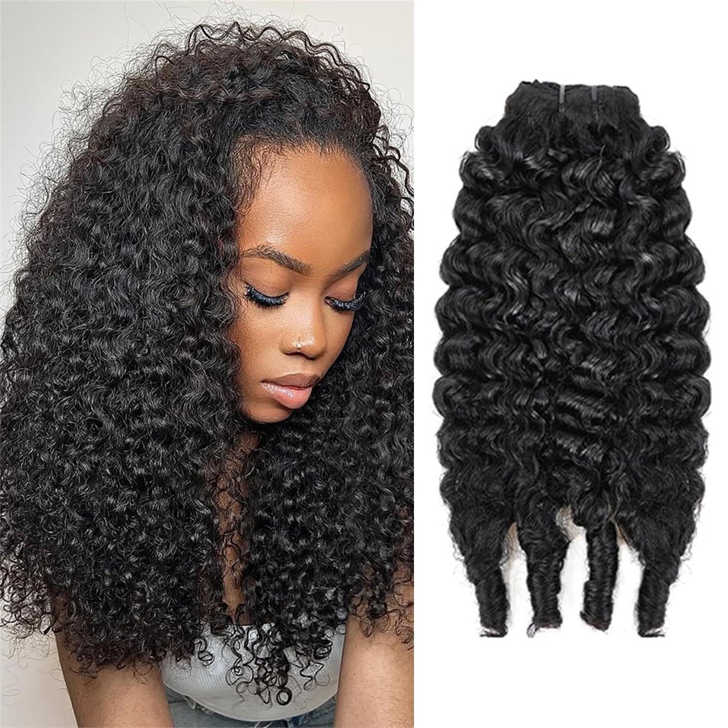 Onimehair™Extension Full Head For Black Women Burmese Curly Clip in Hair Extensions Real Human Hair Messy Curly Clip Ins for Women Brazilian Remy Human Hair Natural Black 12Inch