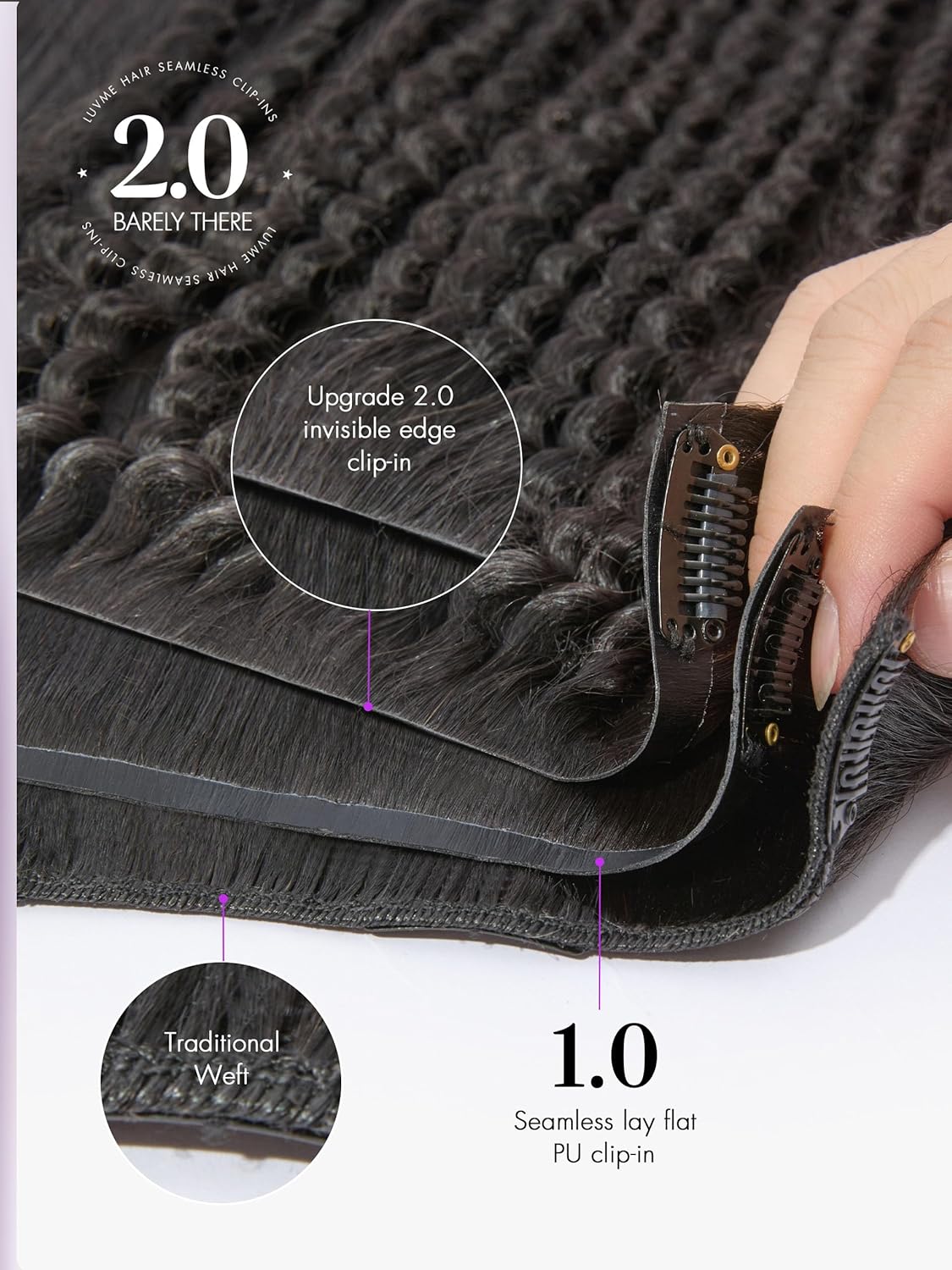 Onimehair™Clip in Hair Extensions 2 Pack Messy Curly Real Human Hair, Remy Hair Clip ins for Women, Natural Human Hair, 14 inch 220g 12Pcs, Natural Black