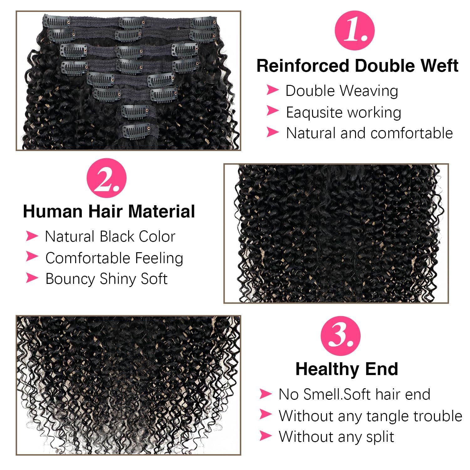 Onimehair™Extension Full Head For Black Women Burmese Curly Clip in Hair Extensions Real Human Hair Messy Curly Clip Ins for Women Brazilian Remy Human Hair Natural Black 12Inch