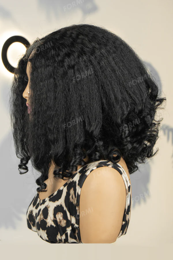 Onime Protective V Part Glueless Wig 100% Human Hair (Kinky Straight Top & Curly End)