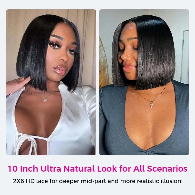 Sleek Bone Straight Bob 5×5 HD Lace Glueless Blunt Cut Middle Part Wig Super Double Drawn Hair Quality - Onime Hair