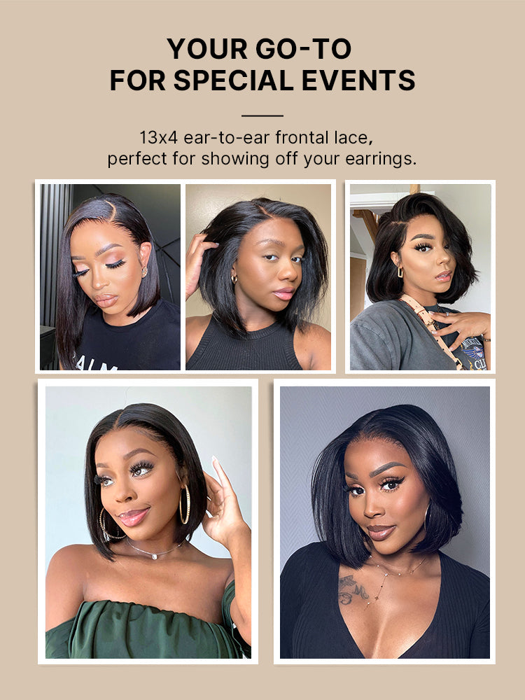 NatureMAX™ Silky Blunt Cut Bob Glueless Ear-to-ear 13x4 HD Lace Front Wig Pre-Cut Lace Flexi-Fit Drawstring Cap-20