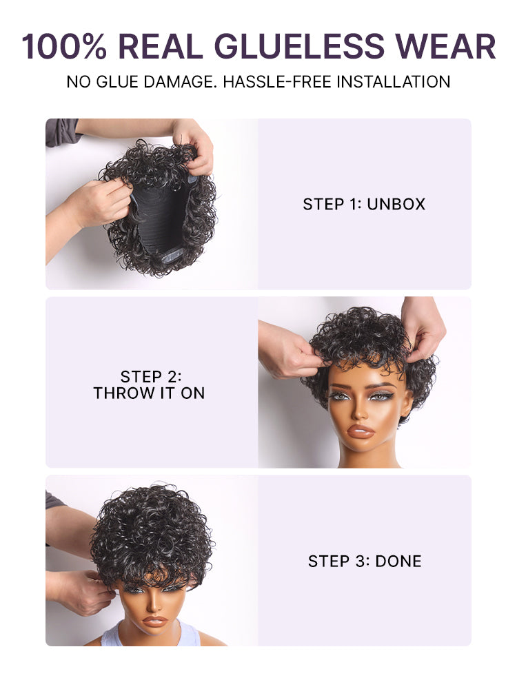 Throw On & Go Natural Black Big Curly Glueless Short Wig Ultra Comfort Cotton Cap Hair Loss Friendly Wig-23