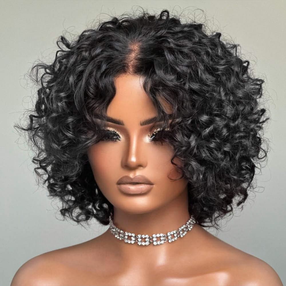 MySite Retro Curly 6x5 glueless lace human hair wig with bangs in color, featuring 13x4 and 13x6 lace for a stylish look.