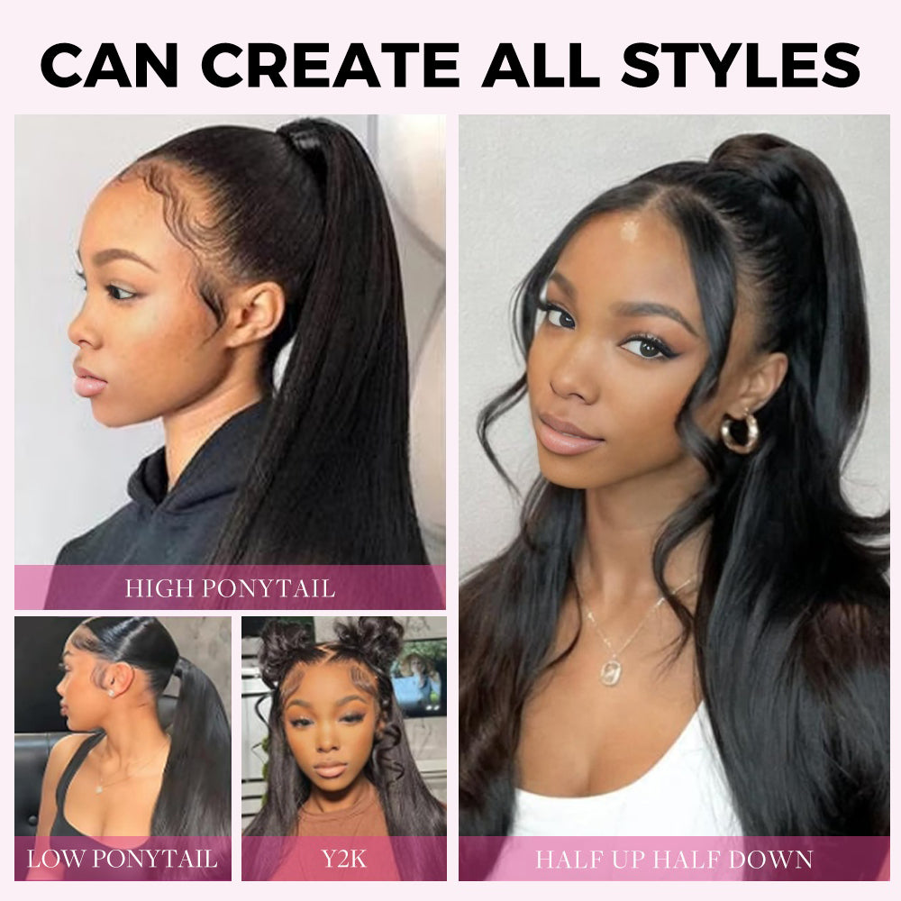 Lashey Body Wave / Yaki Straight Super Natural Seamless Clip in Hair Extensions Brown Highlights Real Human Hair