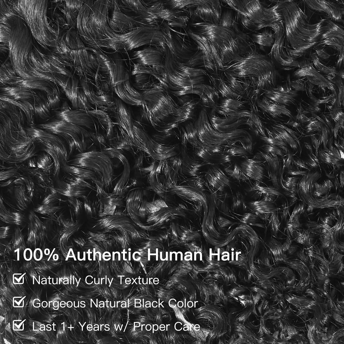 Easy Blend Burmese curly human hair bundles in natural black, showcasing soft, bouncy curls from 14 to 26 inches.