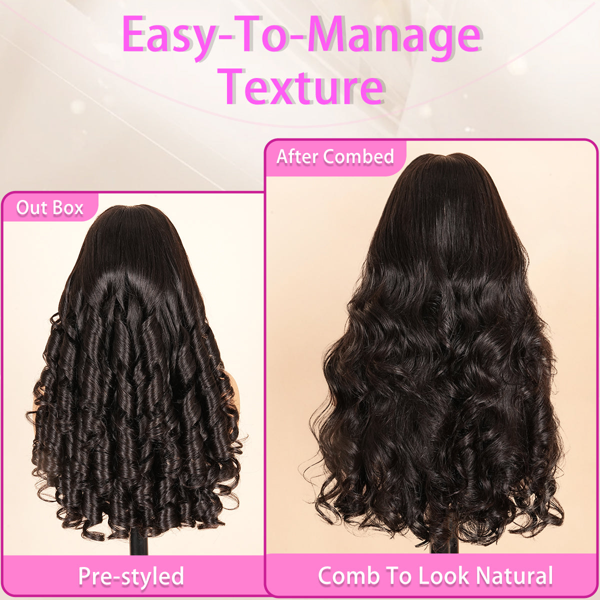 Onimehair™300% Density Glueless 3D Body Wave 7x5 / 13x4 HD Transparent Lace Pull And Go Invisible Drawstring Human Hair Wigs With Natural Hairline