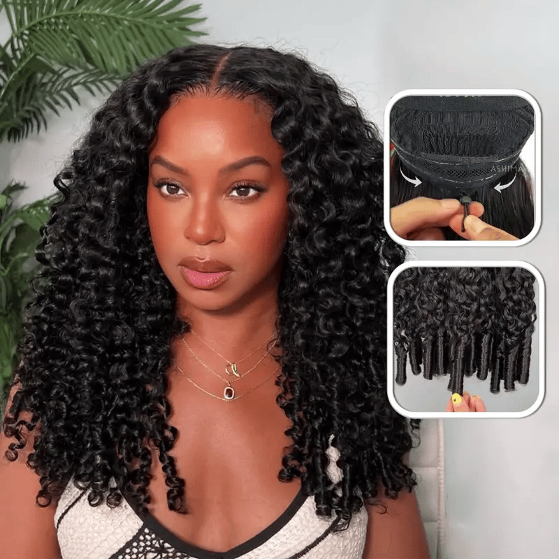 Onimehair™ Burmese Curly Spiral Curls End Glueless 13x6 Lace Wig Flexible Fit Drawstring Put On And Go Natural Hairline