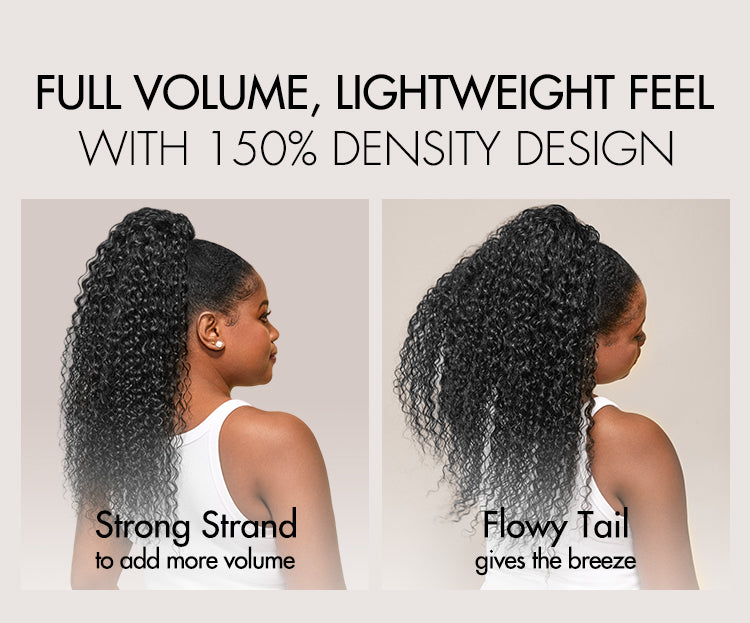 Water Wave Flexi-Fit Drawstring Ponytail Extension Human Hair Natural Black Curly Ponytail