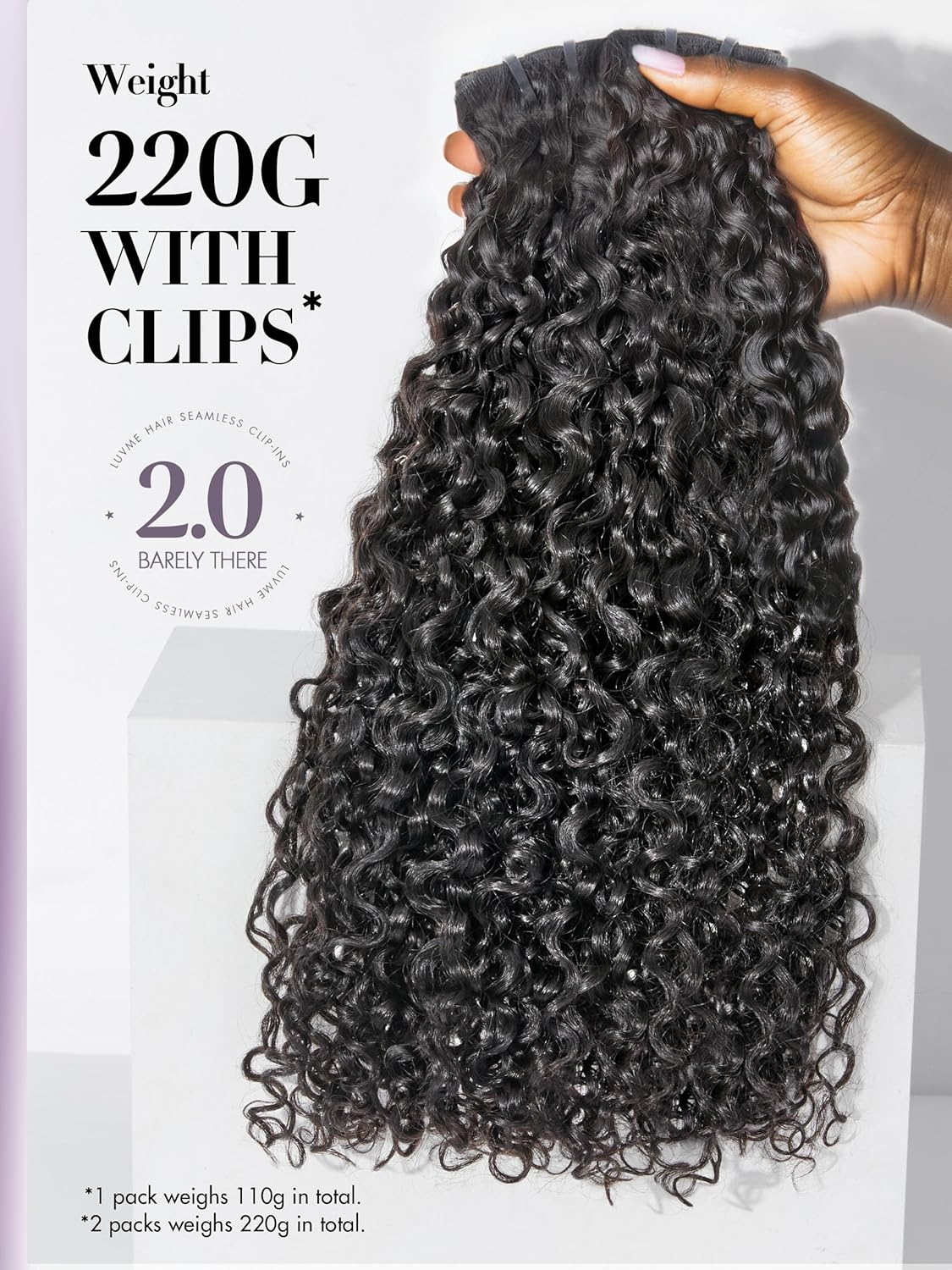 Onimehair™Clip in Hair Extensions 2 Pack Messy Curly Real Human Hair, Remy Hair Clip ins for Women, Natural Human Hair, 14 inch 220g 12Pcs, Natural Black