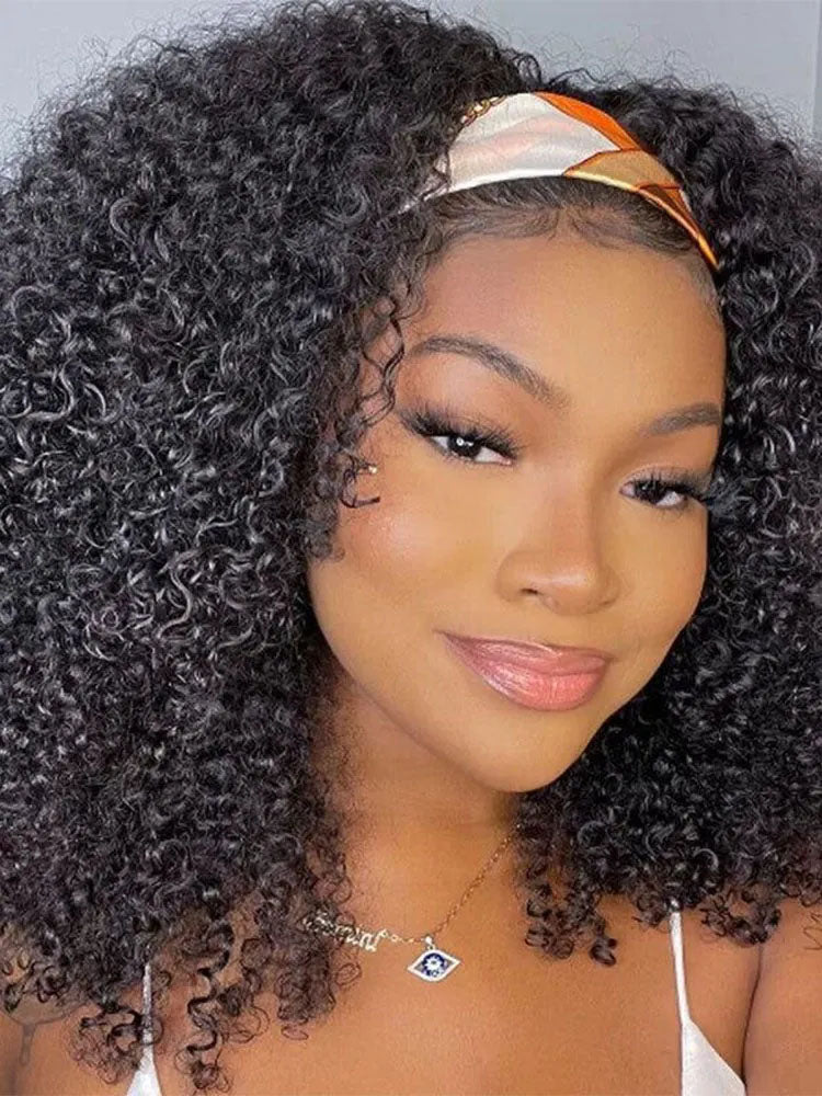 onimehair glueless kinky curly 3-in-1 half wig with drawstring band and invisible hairline, showcasing curly textured hair style