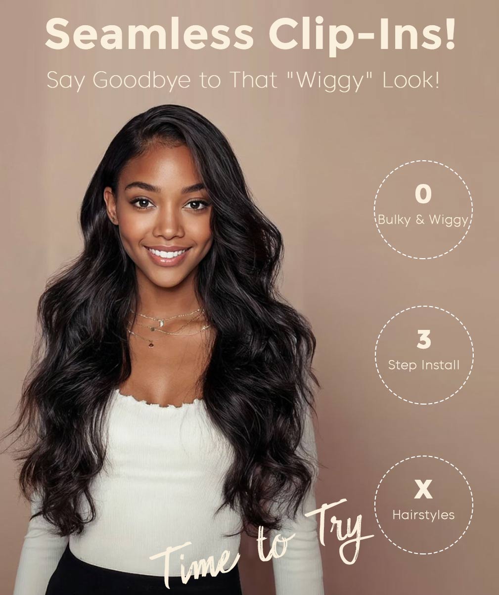 Lashey Seamless Clip in Hair Extensions Super Flat Silky Straight Real Human Hair