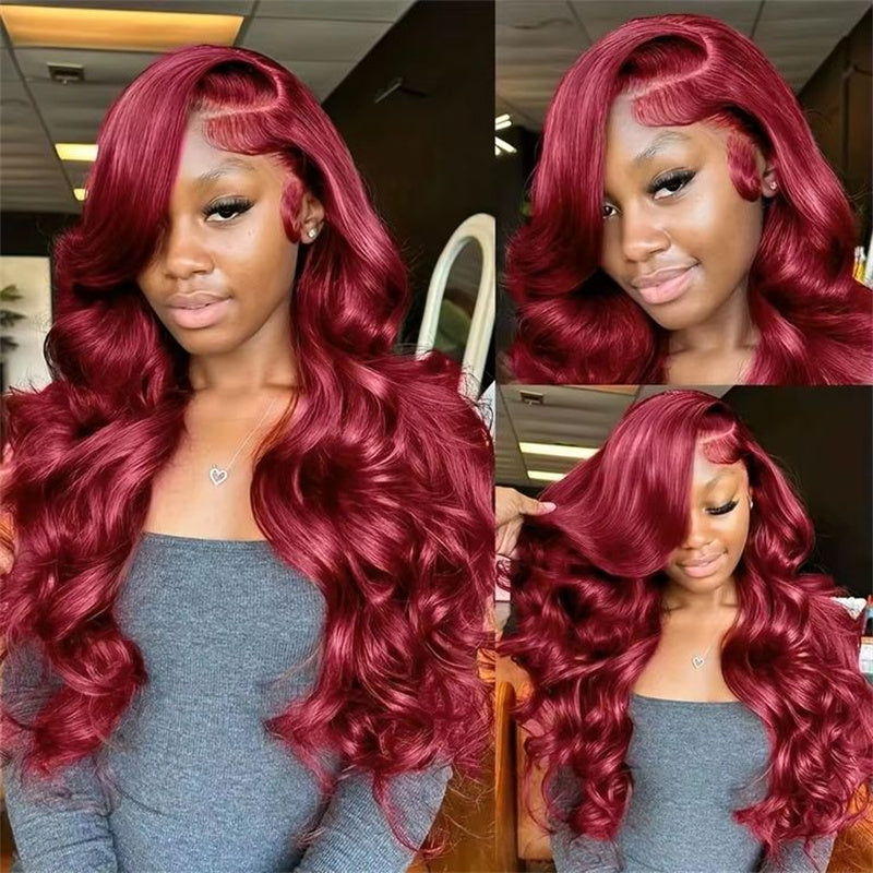 Onime 99J Burgundy Body Wave Lace Front Wigs 13x6 HD Transparent Human Hair Frontal Wigs Pre Plucked