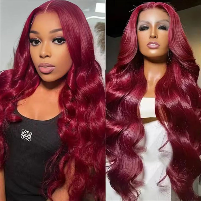Onime 99J Burgundy Body Wave Lace Front Wigs 13x6 HD Transparent Human Hair Frontal Wigs Pre Plucked