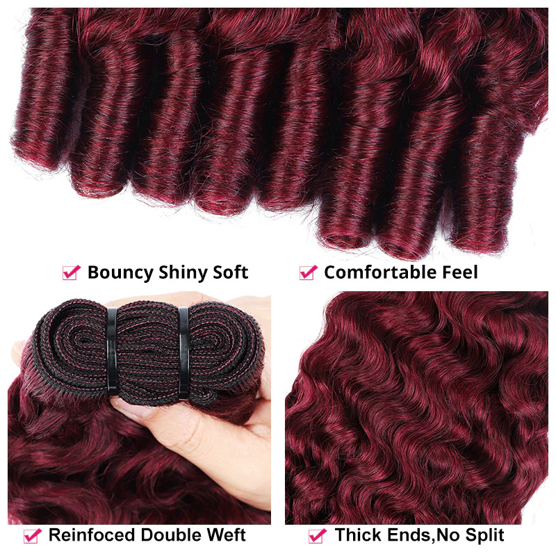 Onime #99J Burgundy Burmese Curly 3 Bundles With 4x4 5x5 Lace Closure Human Hair Weave