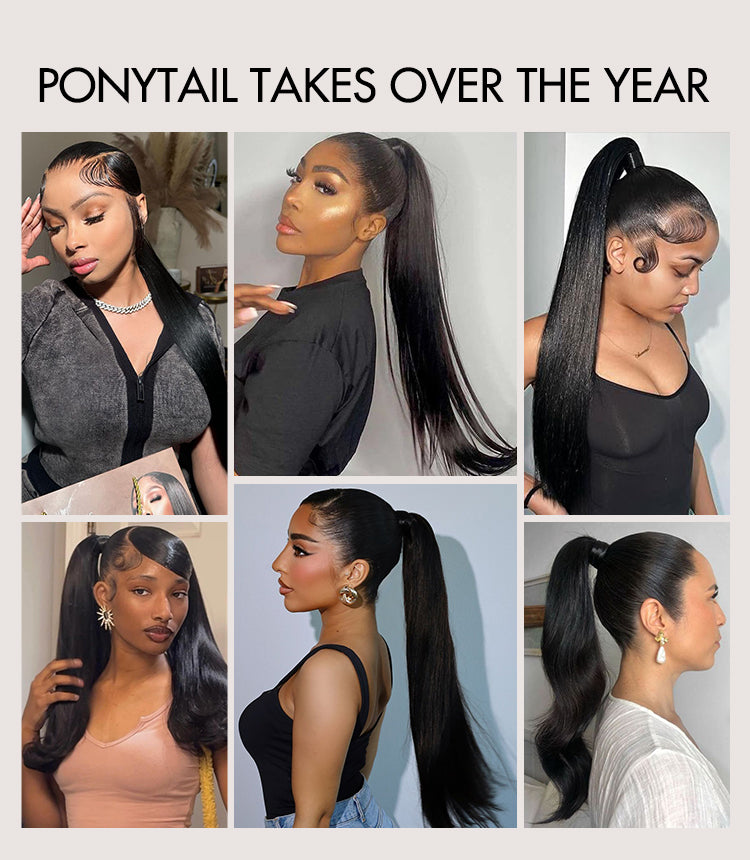 Natural Black Sleek Long Straight Wrap Around Ponytail Hair Extension Virgin Hair
