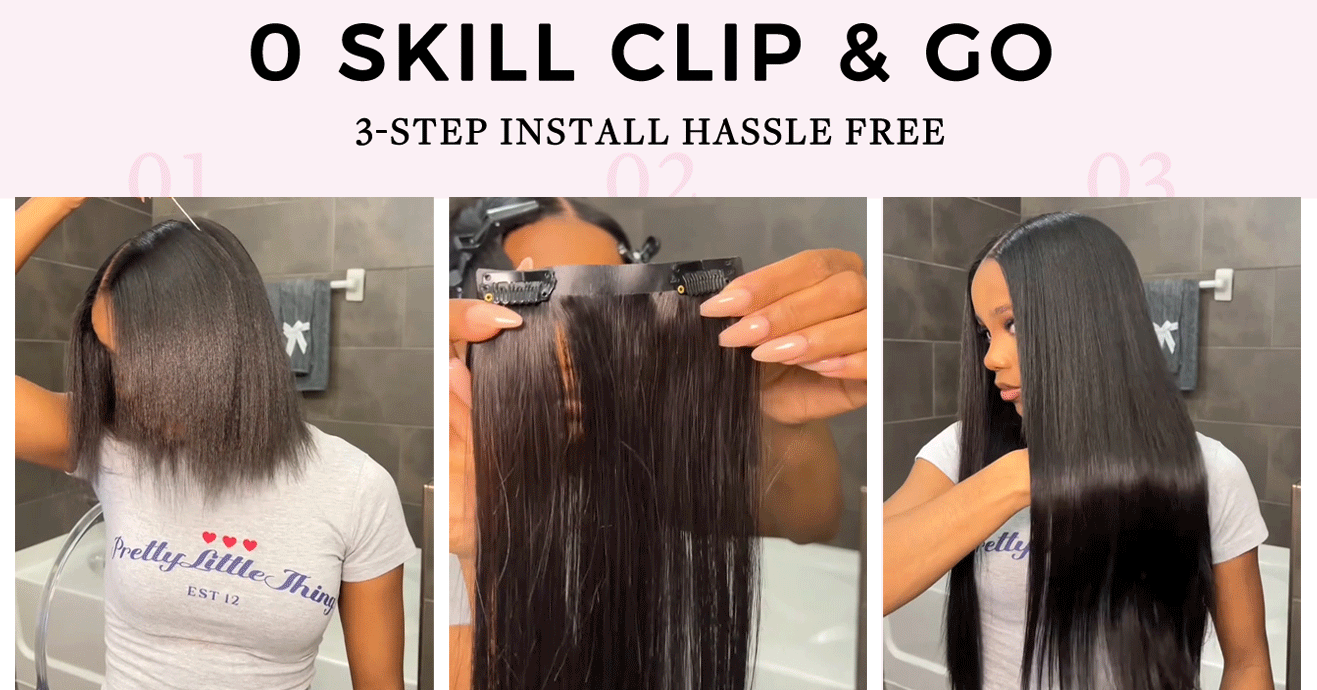 Lashey Body Wave / Yaki Straight Super Natural Seamless Clip in Hair Extensions Brown Highlights Real Human Hair
