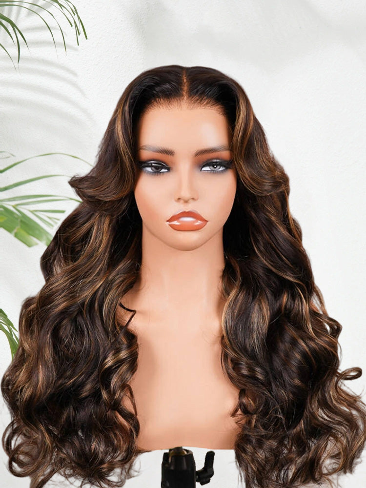 Onimehair™ Highlight Balayage Color Body Wave 9x6 T Part Glueless Wig Pre-cut Lace Wear Go Wig