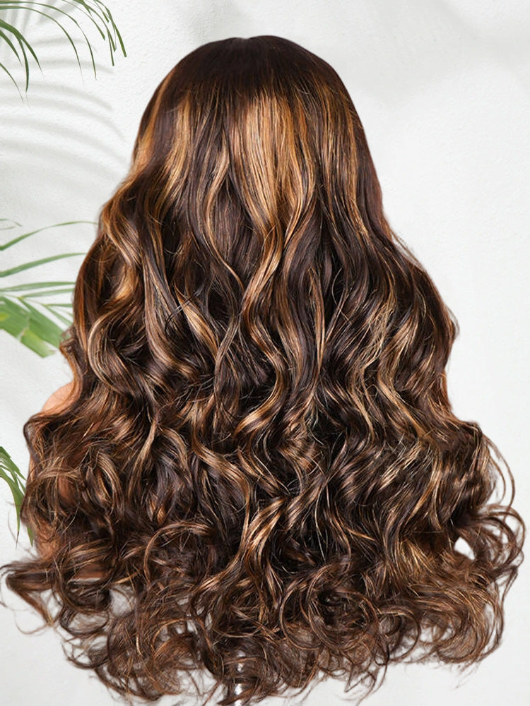 Onimehair™ Highlight Balayage Color Body Wave 9x6 T Part Glueless Wig Pre-cut Lace Wear Go Wig