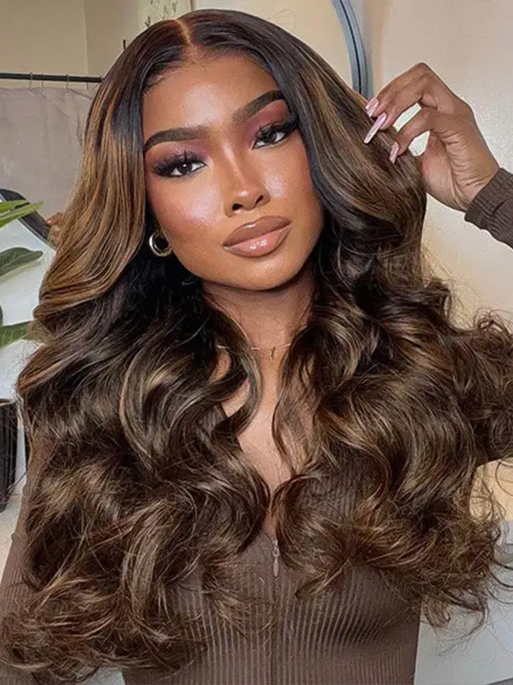 Onimehair™ Highlight Balayage Color Body Wave 9x6 T Part Glueless Wig Pre-cut Lace Wear Go Wig