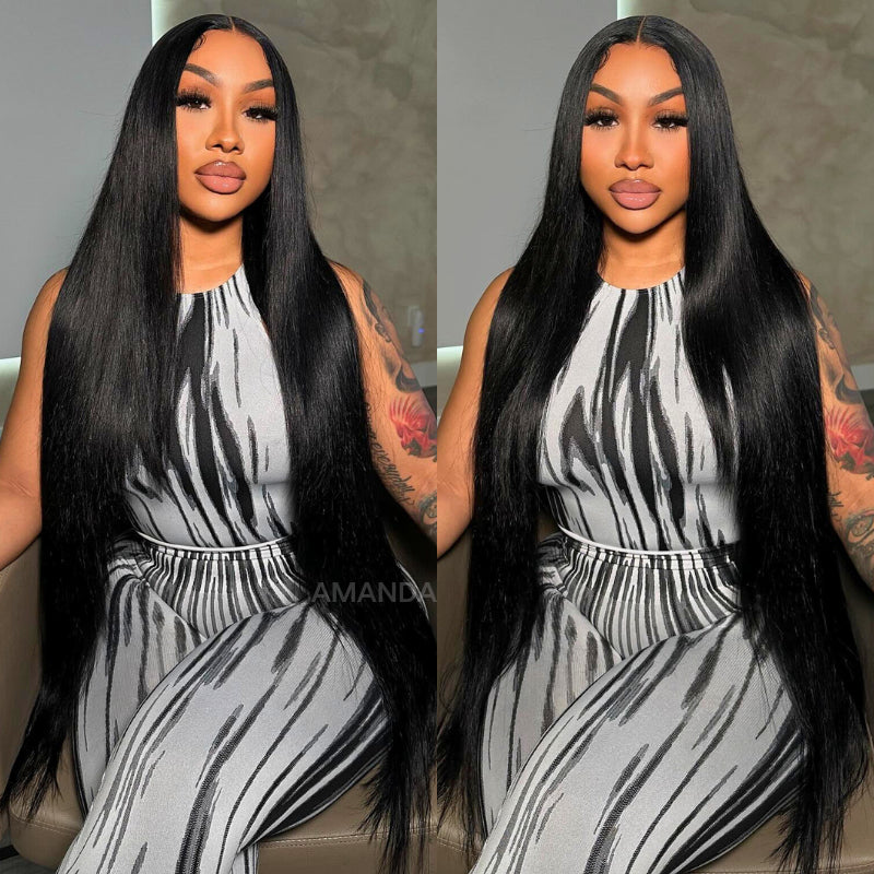 Onimehair™300% Density Long Straight Pre Everything Lace Wig New No Slip Silky Put On & Go Human Hair Wigs with Invisible Drawstring 