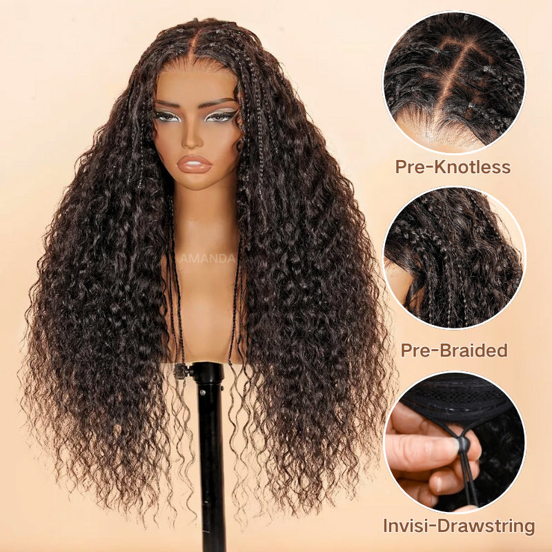 Onimehair™Glueless Exquisite Long Loose Curls with Braided Parting 7x5 / 13x4 HD Transparent Lace Front Human Hair Wig-Amanda Hair