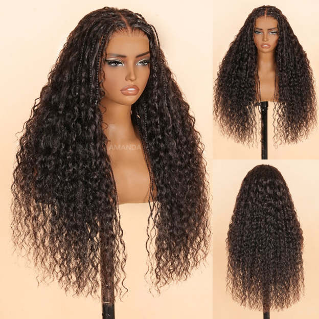 Onimehair™Glueless Exquisite Long Loose Curls with Braided Parting 7x5 / 13x4 HD Transparent Lace Front Human Hair Wig-Amanda Hair