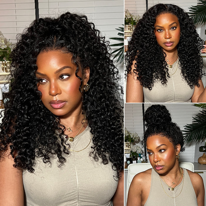 Onime Hair 4C Edges curly wig with natural hairline, human hair, 220% density, glueless style, showcasing the curly hair texture.