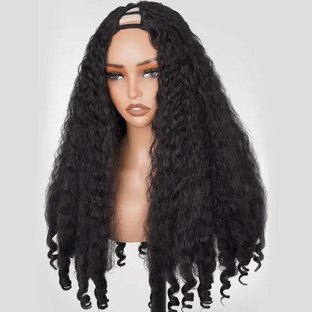 Pre Styled Kinky Straight Burmese Curly V Part Human Hair Wigs 250% Density Natural Blend Curly Hair Wigs With Spiral Curls - Onime Hair