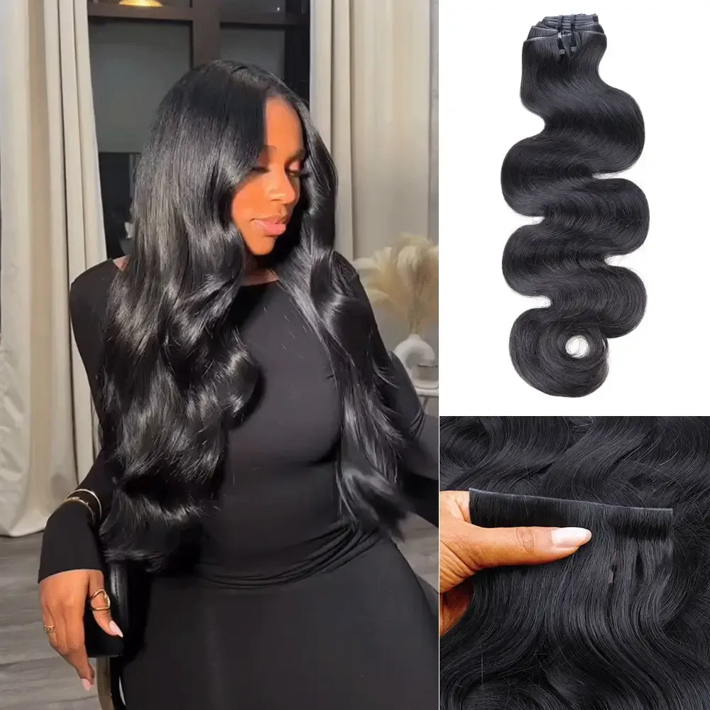 Onime Invisi Edge Seamless Clip in Hair Extensions Body Wave Real Human Hair