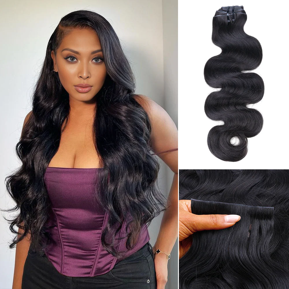 Onime Upgraded Invisi Edge Seamless Clip in Hair Extensions Body Wave Human Hair