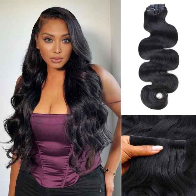 Onime Upgraded Invisi Edge Seamless Clip in Hair Extensions Body Wave Human Hair