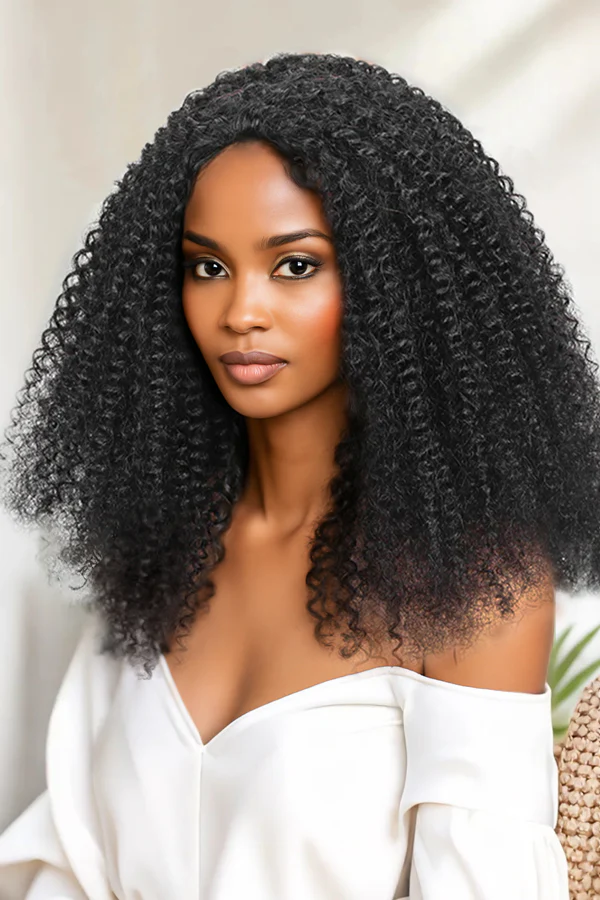 Onime Kinky Curly 3 In 1 Half Wig Beginner Friendly Glueless 3/4 Wig 100% Human Hair