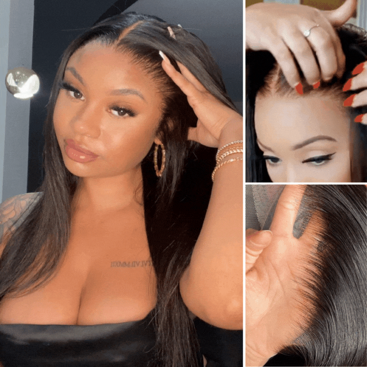 MySite All-Day Comfort wig with bone-straight style, 180% density, HD lace, pre-cut 5x5 closure, baby hair, glueless fit.