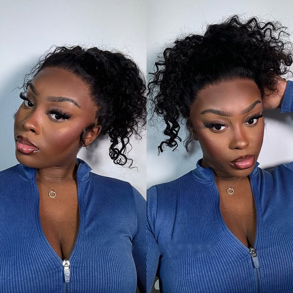 Onimehair 360 Water Wave Invisi Draw Strings Wear Go Glueless Pre-Bleached And Pre-Cut Lace Human Hair Wig