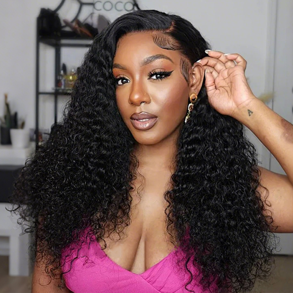 Onimehair 360 Water Wave Invisi Draw Strings Wear Go Glueless Pre-Bleached And Pre-Cut Lace Human Hair Wig