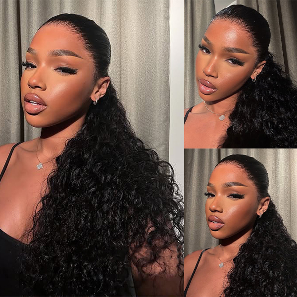 Onimehair 360 Water Wave Invisi Draw Strings Wear Go Glueless Pre-Bleached And Pre-Cut Lace Human Hair Wig