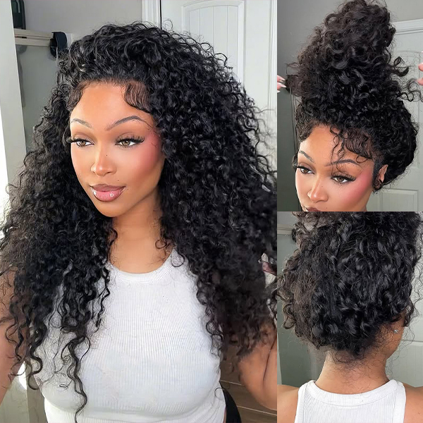 Onimehair 360 Water Wave Invisi Draw Strings Wear Go Glueless Pre-Bleached And Pre-Cut Lace Human Hair Wig