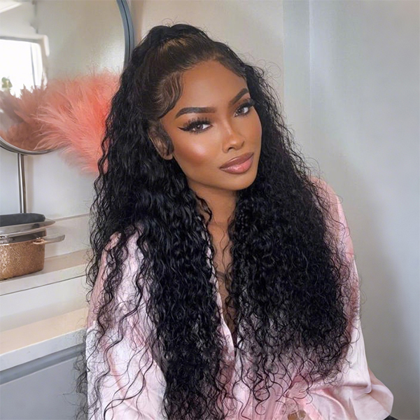Onimehair 360 Water Wave Invisi Draw Strings Wear Go Glueless Pre-Bleached And Pre-Cut Lace Human Hair Wig