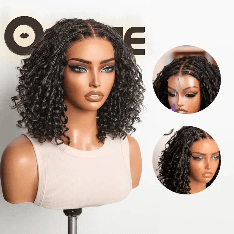 Exclusive Deal | Boho Braids Deep Curly Glueless 5x5 Closure Lace with Braided Top Human Hair Wig Pre-Cut Lace - Onime Hair