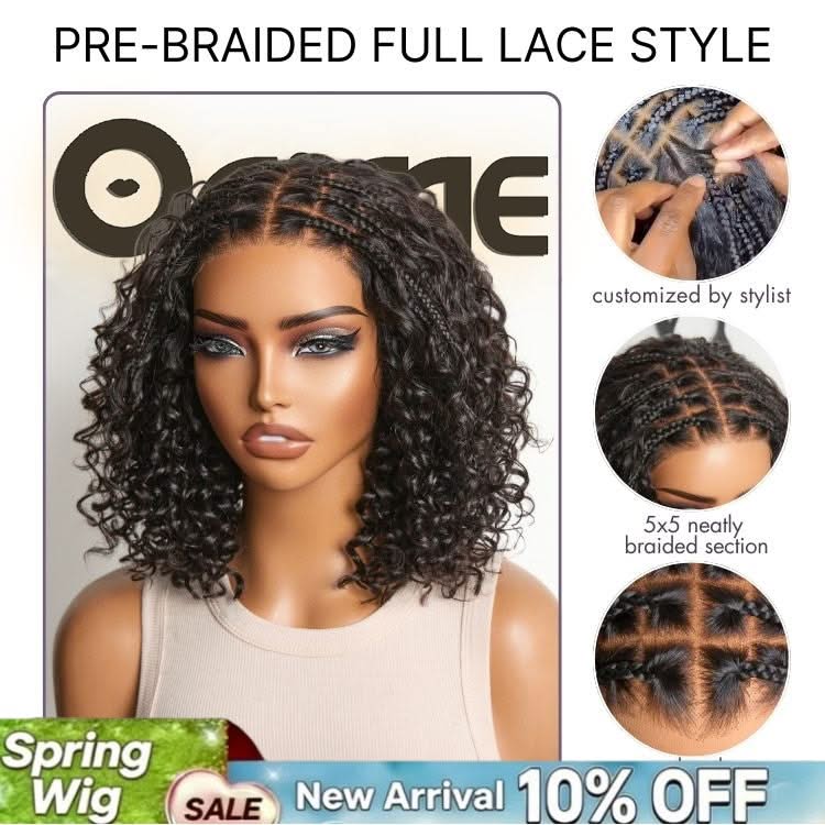 Deep curly boho braid lace wig with braided top, 5x5 closure, glueless design, human hair, pre-cut lace by mysite.