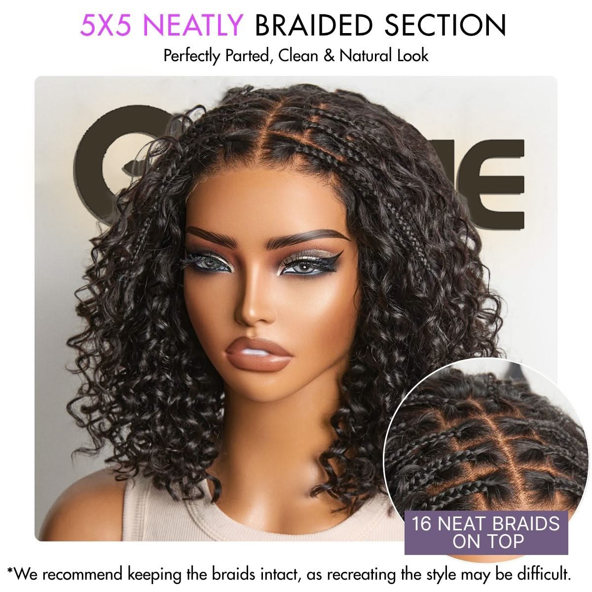 Exclusive Deal | Boho Braids Deep Curly Glueless 5x5 Closure Lace with Braided Top Human Hair Wig Pre-Cut Lace - Onime Hair