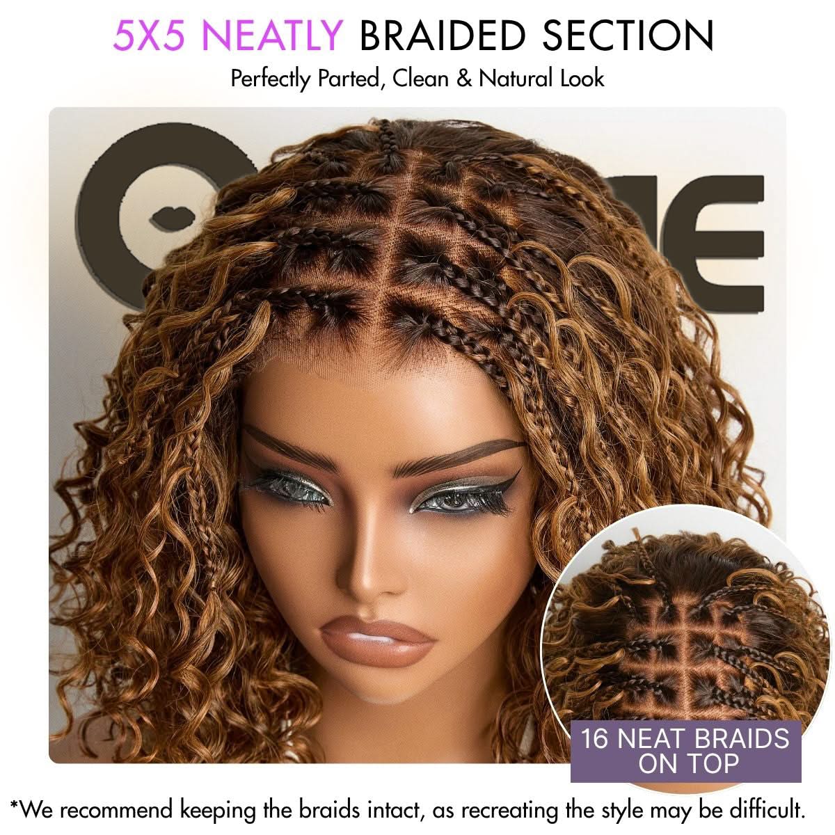 Exclusive Deal | Boho Braids Deep Curly Glueless 5x5 Closure Lace with Braided Top Human Hair Wig Pre-Cut Lace - Onime Hair