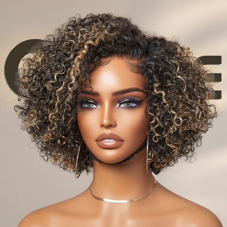 New Customers Only | Trendy Short Cut Curly Minimalist HD Lace Glueless Side Part Wig 100% Human Hair Pre-Cut Lace - Onime Hair