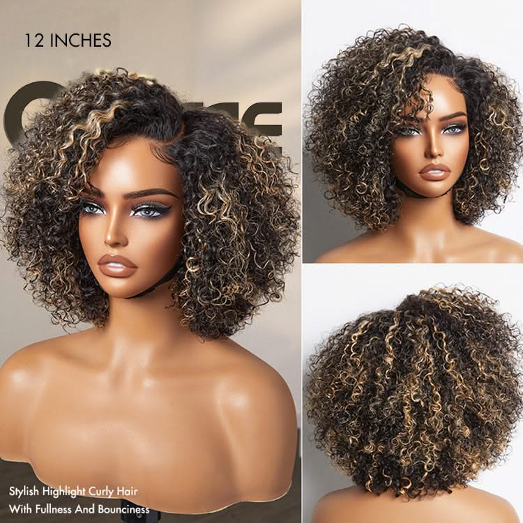New Customers Only | Trendy Short Cut Curly Minimalist HD Lace Glueless Side Part Wig 100% Human Hair Pre-Cut Lace - Onime Hair